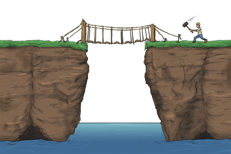 The construction (constructive) of a bridge was necessary when the two cliffs moved apart.